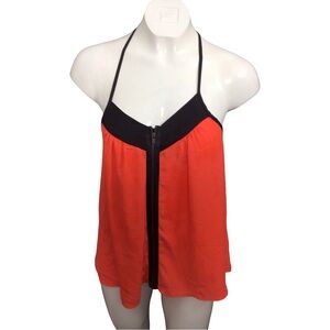 Chic Orange and Black Zip-Front Tank Top